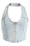 PACSUN PACSUN CORSET DENIM CROP HALTER TOP