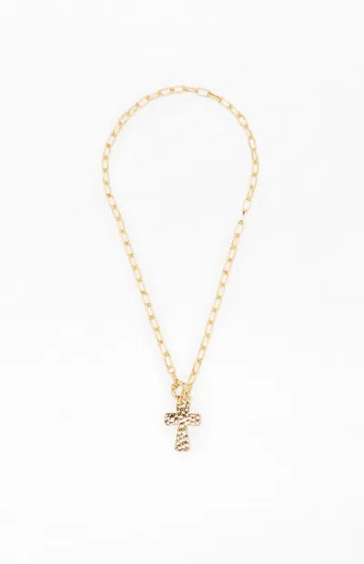 Pacsun Cross Chain Pendant Necklace In Gold In Red