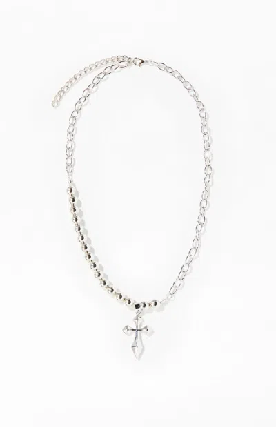 Pacsun Cross Pearl Necklace In Silver