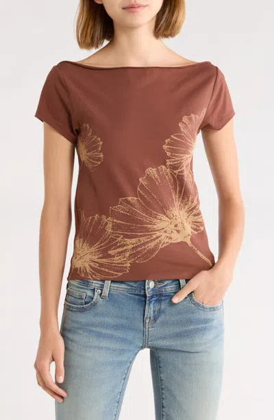 Pacsun Daisy Off Shoulder Graphic Tee In Brown