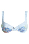 Pacsun Darcy Bralette Bikini Top In Patchwork/blue Gingham