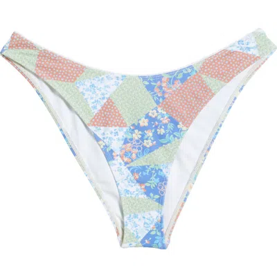 Pacsun Darcy High Leg Scoop Bikini Bottoms In Patchwork/blue Gingham