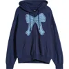 Pacsun Denim Appliqué Zip-up Cotton Blend Hoodie In Peacoat