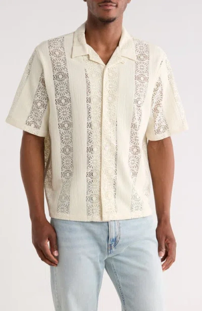 PACSUN PACSUN DEXTER LACE PANEL BUTTON-UP CAMP SHIRT