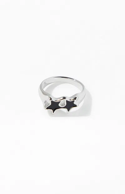 Pacsun Dual Star Ring In Silver/black In Metallic