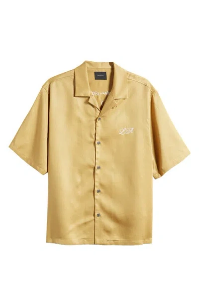 Pacsun Echo Park Embroidered Lyocell Camp Shirt In Gold