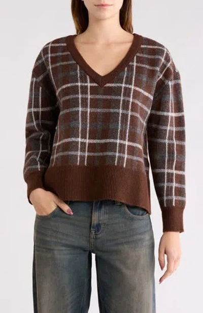 Pacsun Eliza Plaid Sweater In Brown