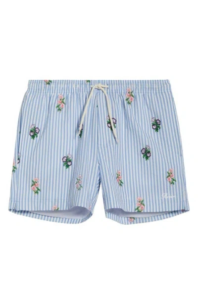 Pacsun Embroidered Bouquet 4.5-inch Swim Trunks In Blue