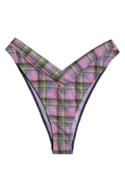 Pacsun Emie High Leg V-cut Bikini Bottoms In Victoria Plaid