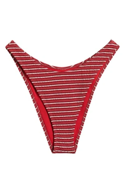 Pacsun Emily Stripe High Leg Scoop Bikini Bottoms In Red White Striped