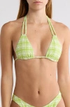Pacsun Erica Plaid Triangle Bikini Top In Green