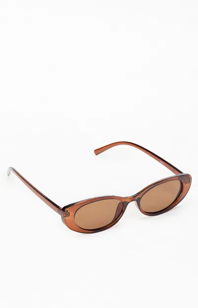 Pacsun Esme Plastic Oval Sunglasses In Light Brown In Neutral