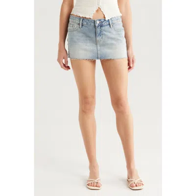 Pacsun Evalina Raw Hem Denim Miniskirt In Med Wash