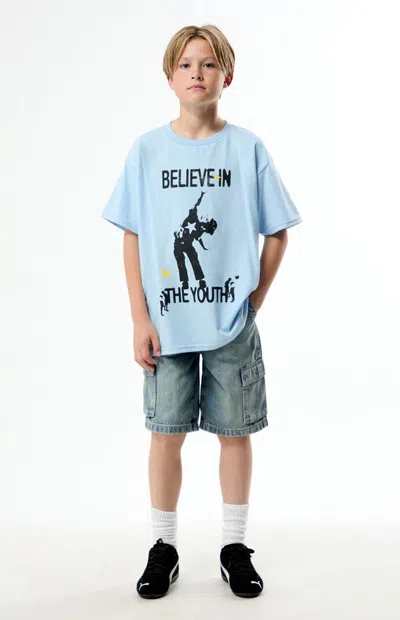 Pacsun Extreme Baggy Denim Shorts Cargo Medium Blue Tint In Medium Indigo