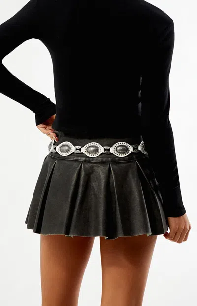 Pacsun Faux Leather Western Belt In White/silver