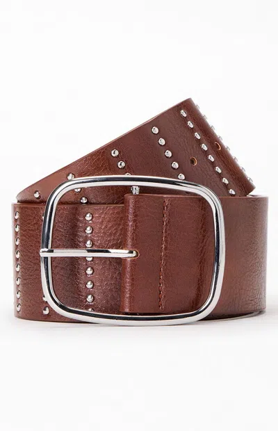 Pacsun Faux Leather Wide Studded Belt In Brown