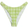 Pacsun Fiona Plaid High Leg Scoop Bikini Bottoms In Green White/plaid