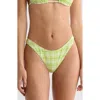 Pacsun Fiona Plaid High Leg Scoop Bikini Bottoms In Green
