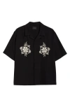 Pacsun Floral Appliqué Lyocell Camp Shirt In Black