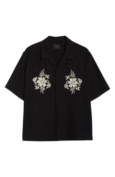 Pacsun Floral Appliqué Lyocell Camp Shirt In Black