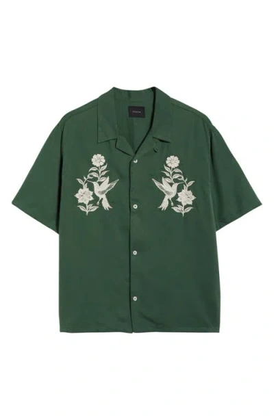 Pacsun Floral Appliqué Lyocell Camp Shirt In Green
