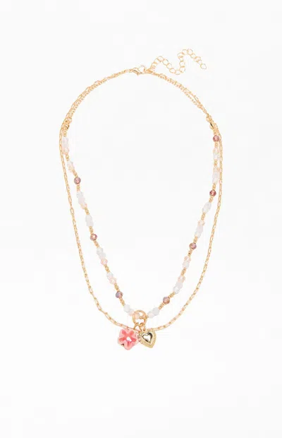 Pacsun Floral Beaded Layered Necklace In Gold In Multi