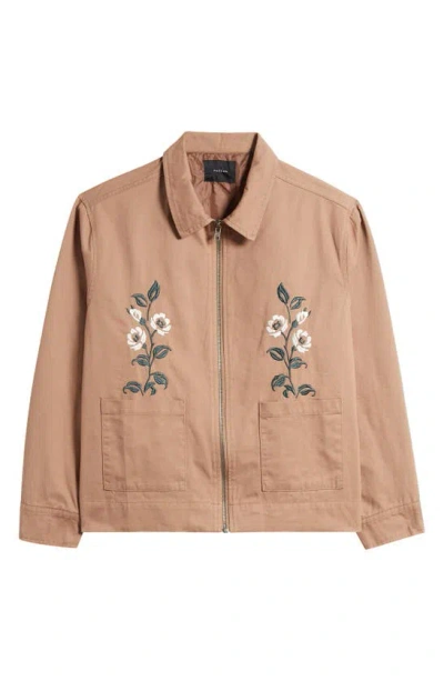 Pacsun Floral Embroidered Cotton Jacket In Desert Taupe