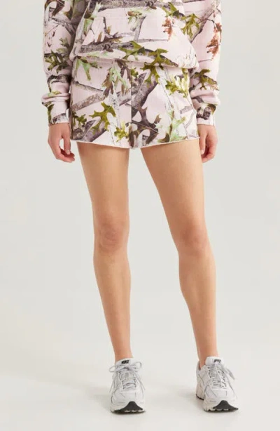Pacsun Flow Camo Print Cotton Blend Fleece Shorts In Pink Camo