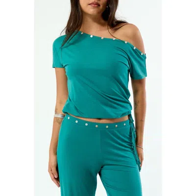 Pacsun Hallie Off The Shoulder Cotton Top In Green