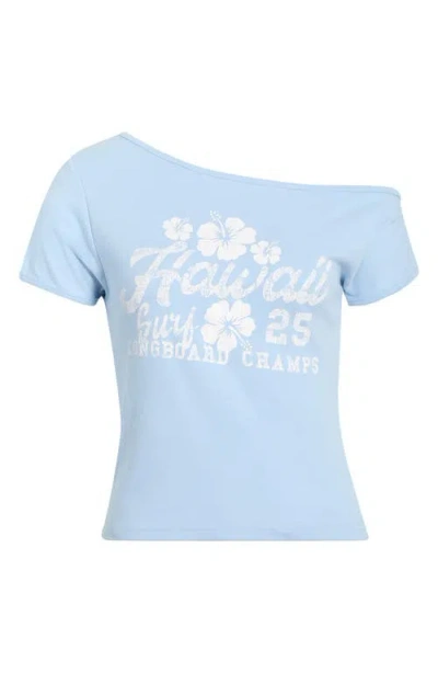 Pacsun Hawaii 25 Off The Shoulder Graphic Tee In Blue