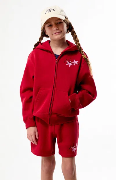 Pacsun Hawaii Embroidered Full Zip Hoodie In Red