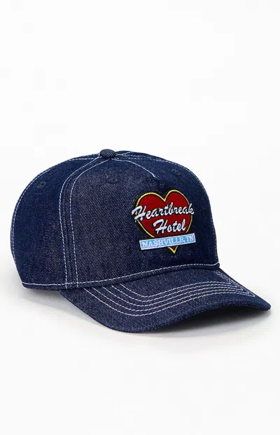 Pacsun Heartbreak Hotel Denim Strapback Hat In Dark Denim In Blue