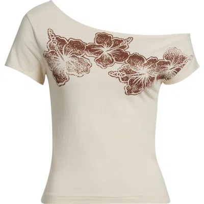 Pacsun Hibiscus Off The Shoulder Top In White