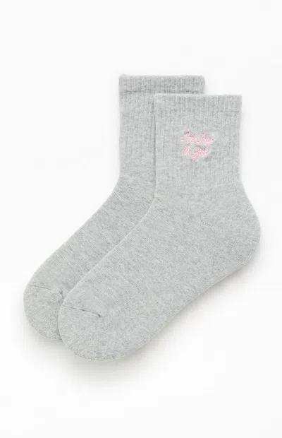 Pacsun I'm Just A Girl Embroidered Quarter Crew Socks In Gray