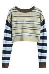 Pacsun Iris Round Neck Stripe Cropped Sweater In Tea Stripe
