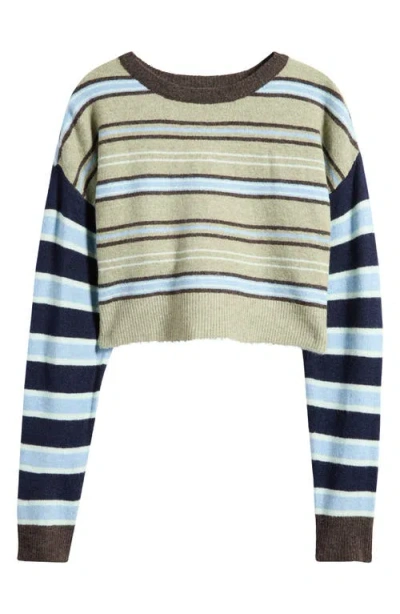 Pacsun Iris Round Neck Stripe Cropped Sweater In Multi