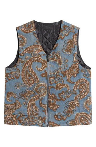Pacsun Jacquard Denim Waistcoat With Quilted Lining In Denim Multi
