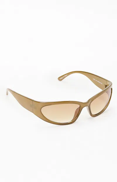 Pacsun Jade Plastic Shield Sunglasses In Taupe In Brown