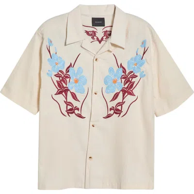 Pacsun Jasmine Floral Embroidered Cotton & Linen Camp Shirt In Neutral