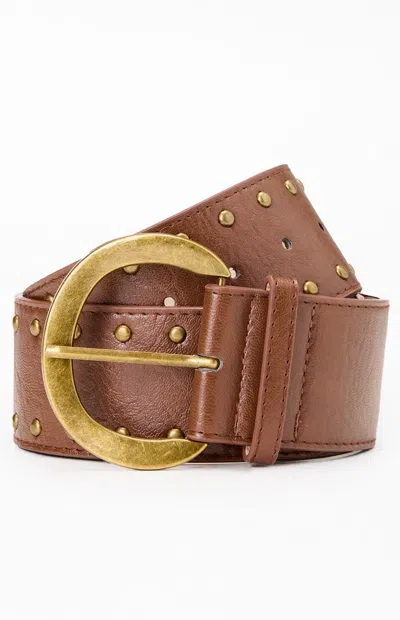 Pacsun Jazmin Studded Buckle Belt In Brown
