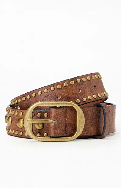 Pacsun Josie Faux Leather All-over Studded Belt In Brown