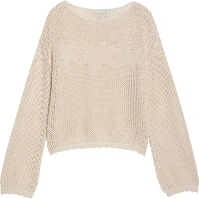 Pacsun Juli Floral Boat Neck Openwork Top In Neutral