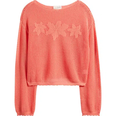 Pacsun Juli Floral Boat Neck Openwork Top In Pink