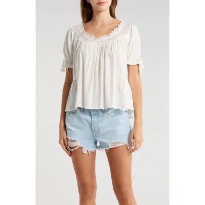 Pacsun Karlie Eyelet Puff Sleeve Top In White