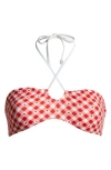 Pacsun Karly Bandeau Swim Top In Cherry Gingham/white Ties