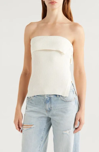 Pacsun Kate Side Button Foldover Rib Tube Top In Gardenia