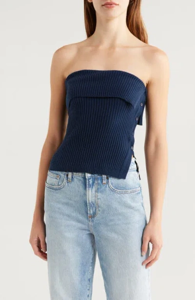 Pacsun Kate Side Button Foldover Rib Tube Top In Peacoat