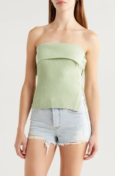 Pacsun Kate Side Button Foldover Rib Tube Top In Smoke Green