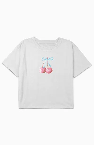 Pacsun Kids Cherry Ribbon Watercolor T-shirt In White