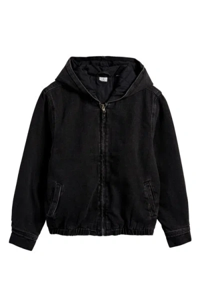 Pacsun Kids' Denim Zip-up Hooded Jacket In Black